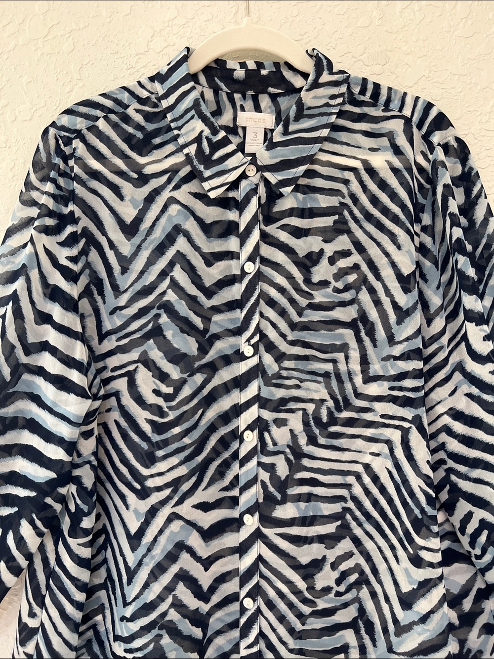 Chico’s Zebra Print Sheer Button-Front Blouse 3/3X - Picture 2 of 8